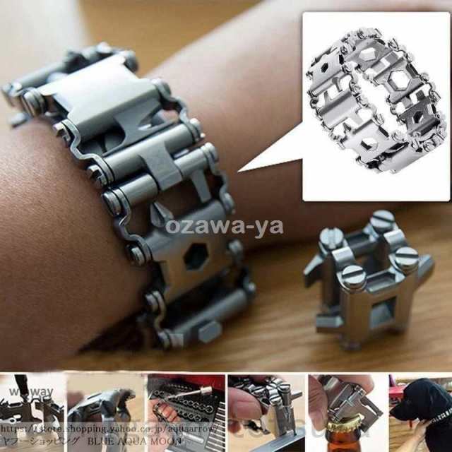 ステンレス鋼製のウェアラブルブレスレットツール。各スチールチェーンは、ドライバー、缶切り、オープナー、六角レンチなどのツールに対応！29スチールチェーンを分割してさまざまな機能を使用したり、ブレスレッ