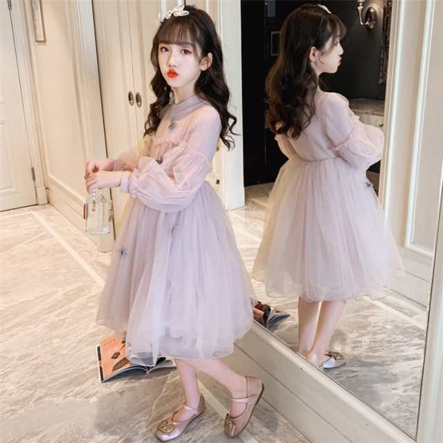 ドレス ワンピース 子供 長袖 お姫 ワンピース ロング丈 ワンピース 子供用 パフスリーブ プリンセス チュールスカート 結婚式 入学式 卒業式 通学 新作【セット内容】ワンピース状態：新品素材：綿