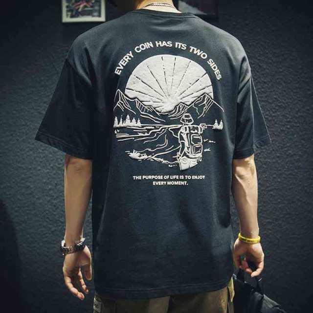 半袖 メンズ tシャツ 5xl プリントt カレッジ ストリート オシャレ クルーネック カジュアル ロゴ トップス 夏 黒【サイズ:cm】s 肩幅51.5 身幅52 袖丈19 着丈68m 肩幅53 