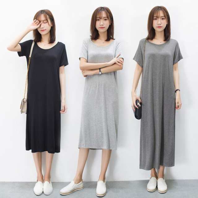 選べる丈 ワンピース 部屋着 シャツワンピース ワンピドレス ミモレ ミモレ丈 ロング ロング丈 半袖 Uネック フレア 薄手 かわいい 大人可愛い カジュアル おしゃれ お洒落 こなれ感 ラフ 無地